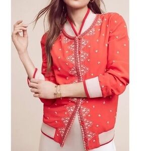 Anthropologie Conditions Apply vibrant orange Arabella cotton jacket size small
